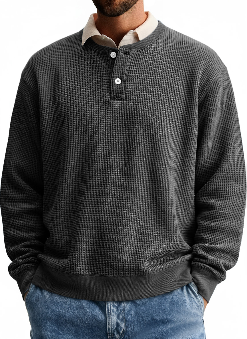 Herren Einfaches Waffel Freizeit Langarm Henley Shirt-deurabatt