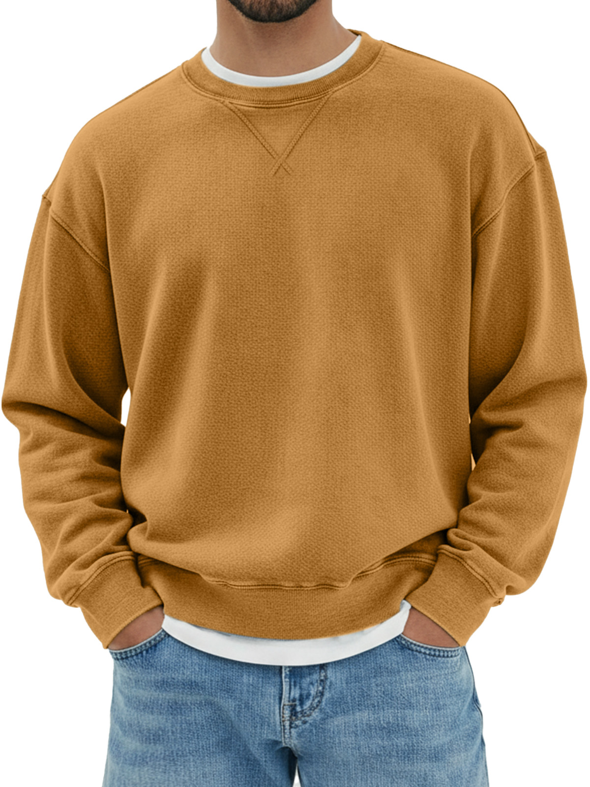 Herren Sweatshirt mit rundem Hals, langen Ärmeln und Design in umgekehrtem Dreieck aus reinem Baumwollmaterial-ZierMode