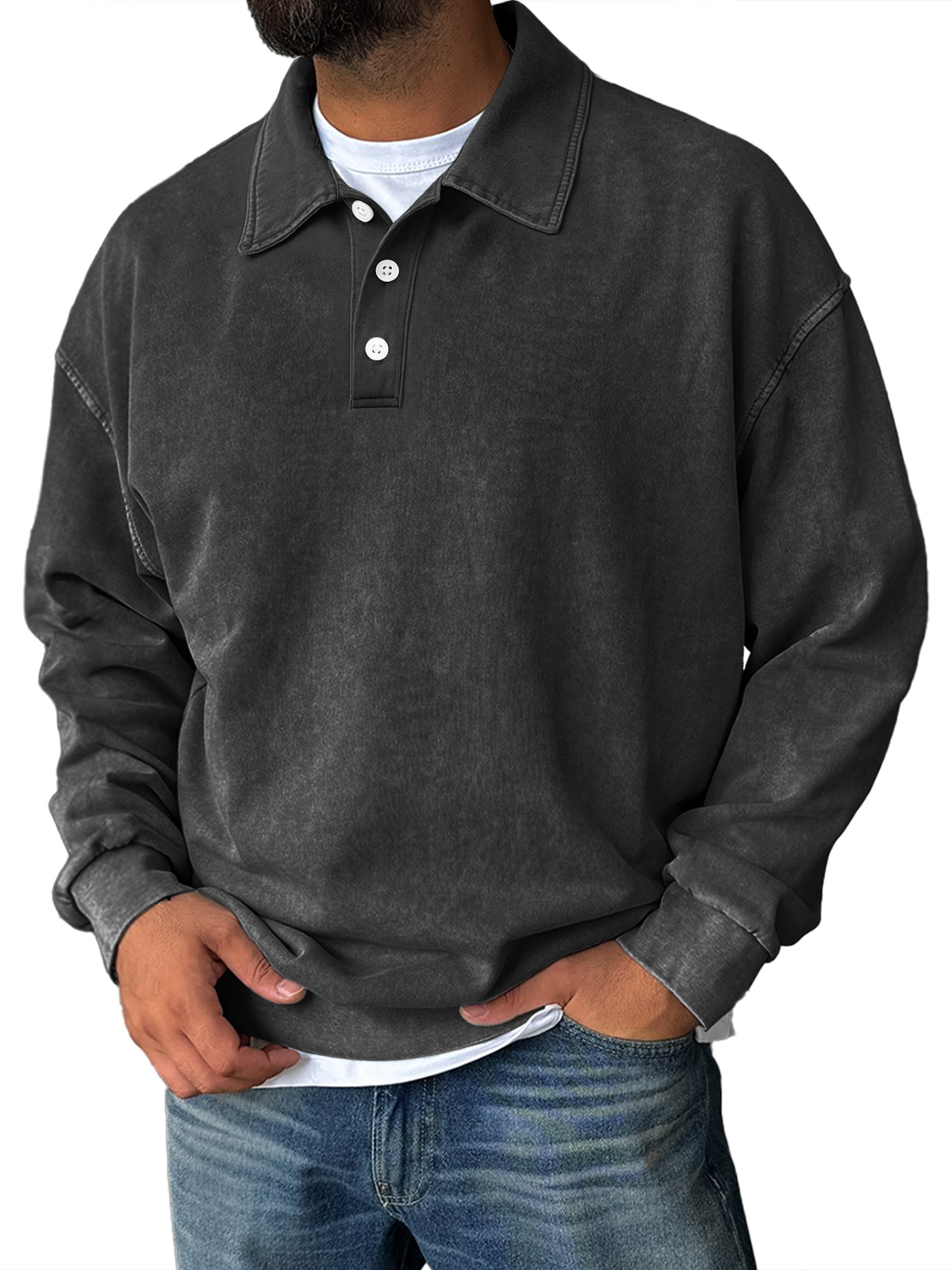 Herren Retro Alltagskragen Button-Down Bequemer Sweatshirt-deurabatt
