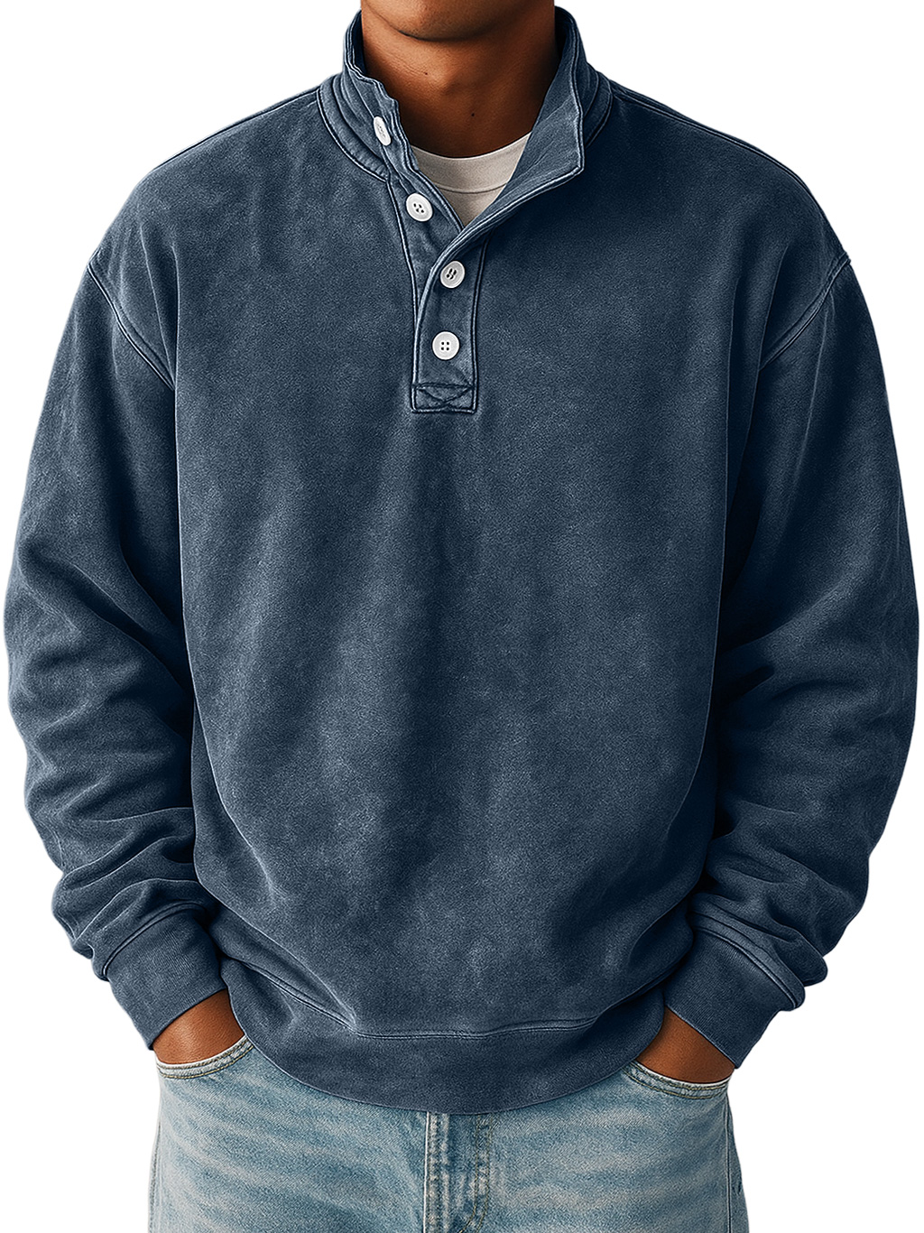 Herren Daily Retro Stehkragen Knopf Freizeit Sweatshirt-deurabatt