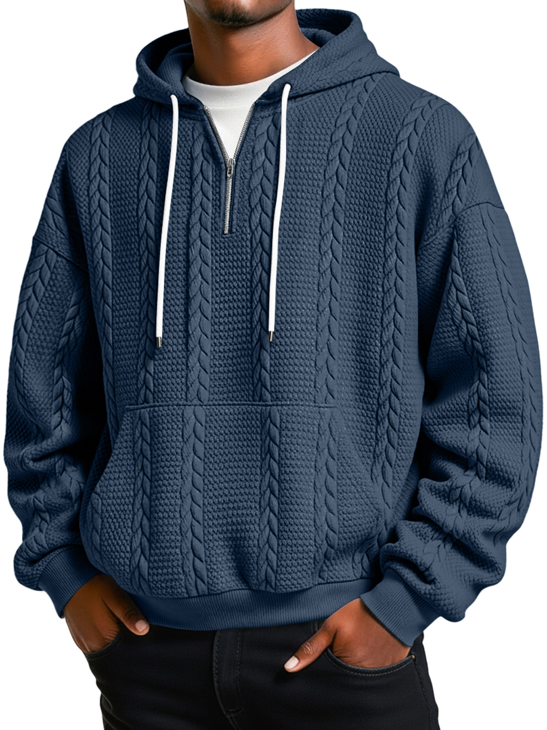 Herren Jacquard-Textur Freizeit Reißverschluss Kapuzenpullover locker-deurabatt