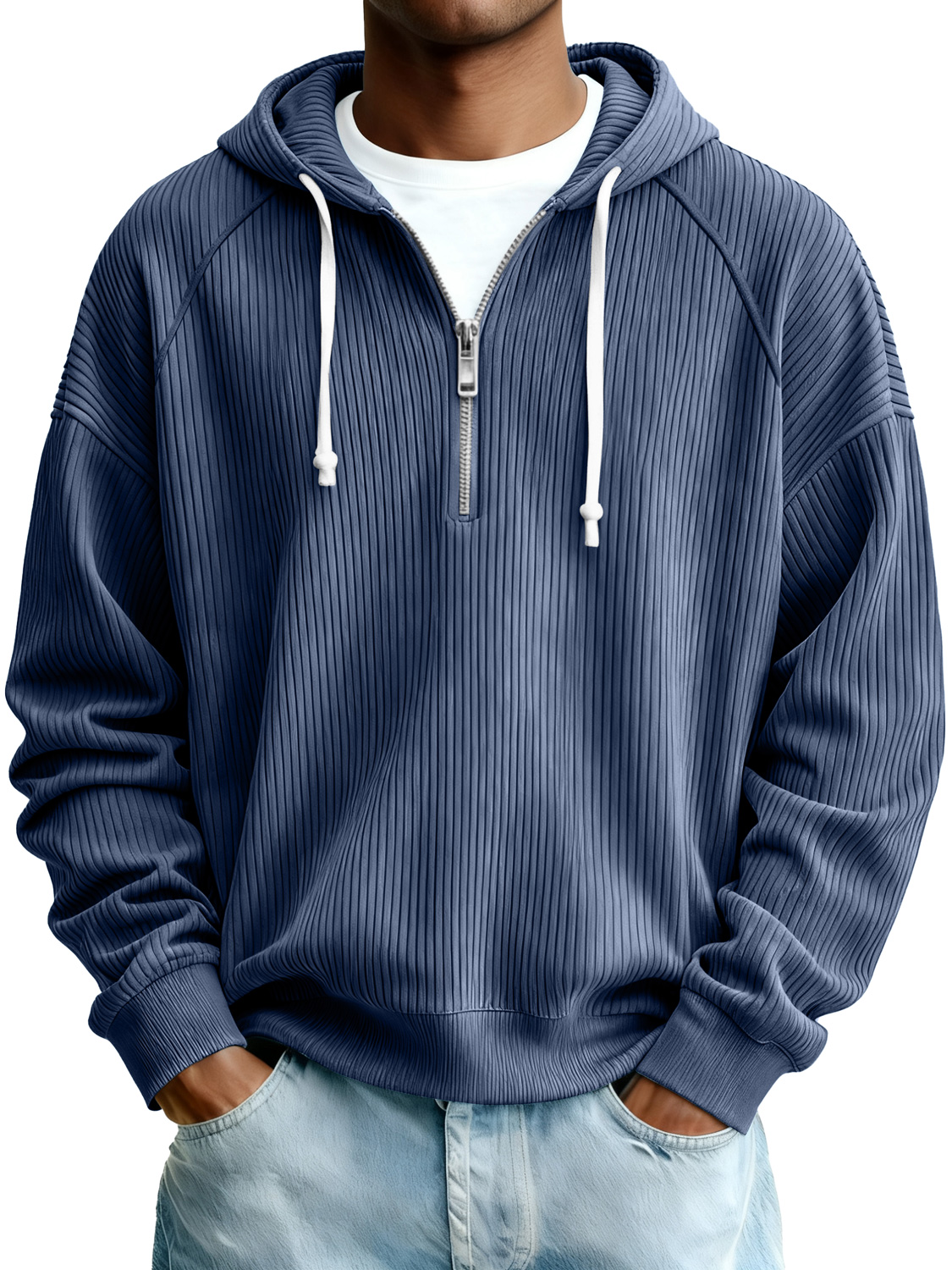 Herren Einfaches Rippstrick Reißverschluss Kapuzen Sweatshirt-deurabatt