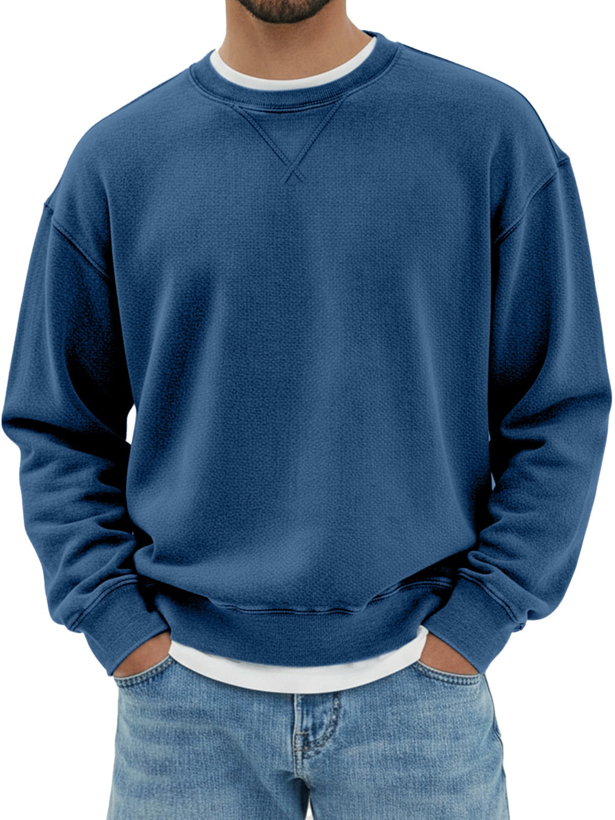 Herren Sweatshirt mit rundem Hals, langen Ärmeln und Design in umgekehrtem Dreieck aus reinem Baumwollmaterial-ZierMode
