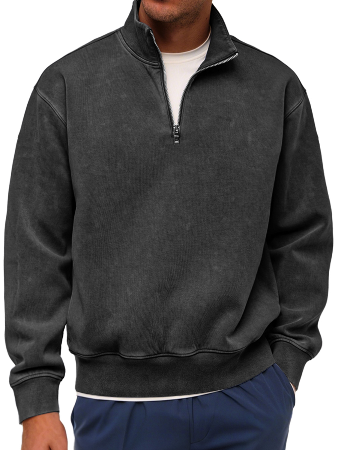 Herren Retro Mode Stehkragen Reißverschluss Lässiger Lockere Sweatshirt-deurabatt