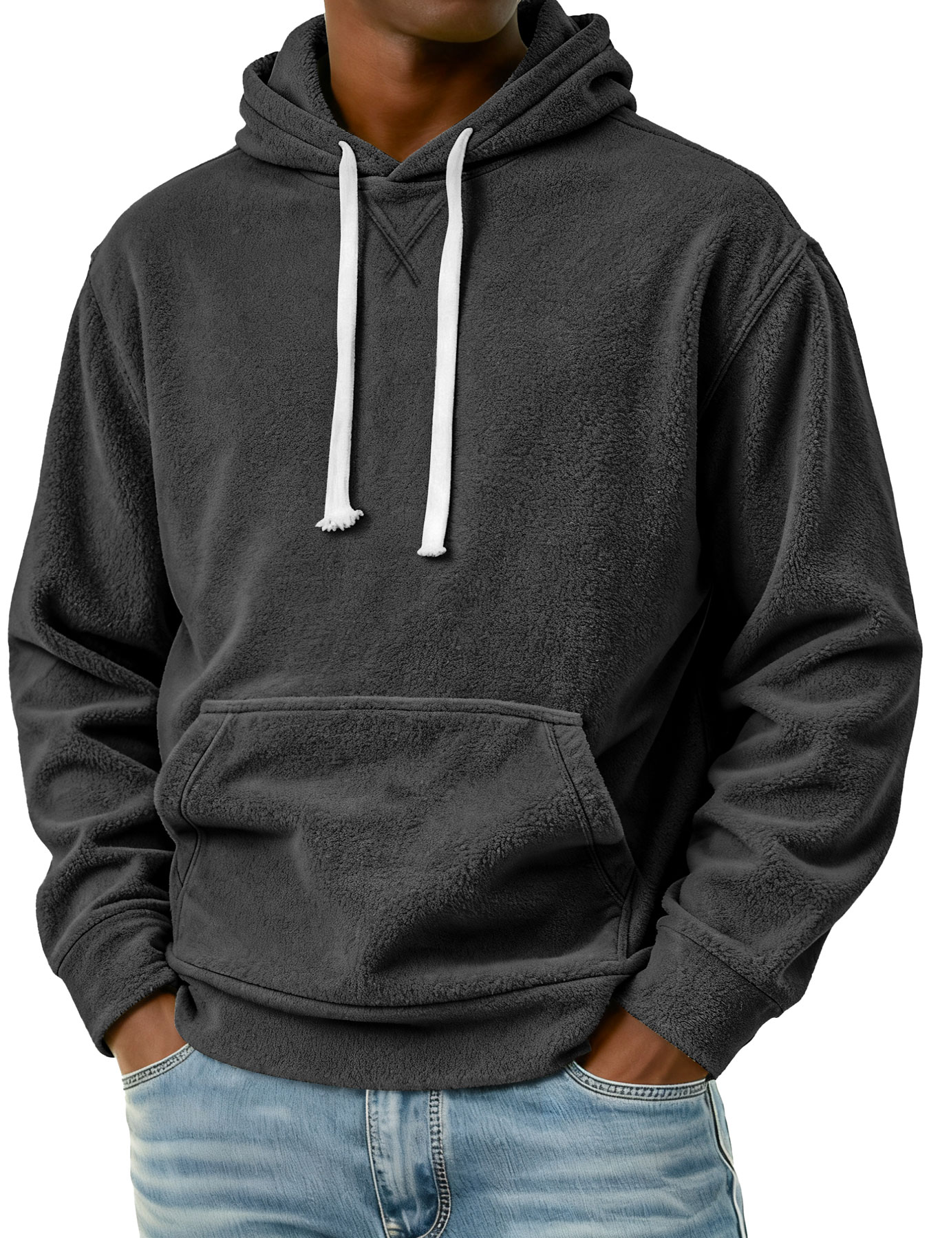 Herren Einfaches Fleece Freizeit Kapuzenpullover mit Taschen-deurabatt