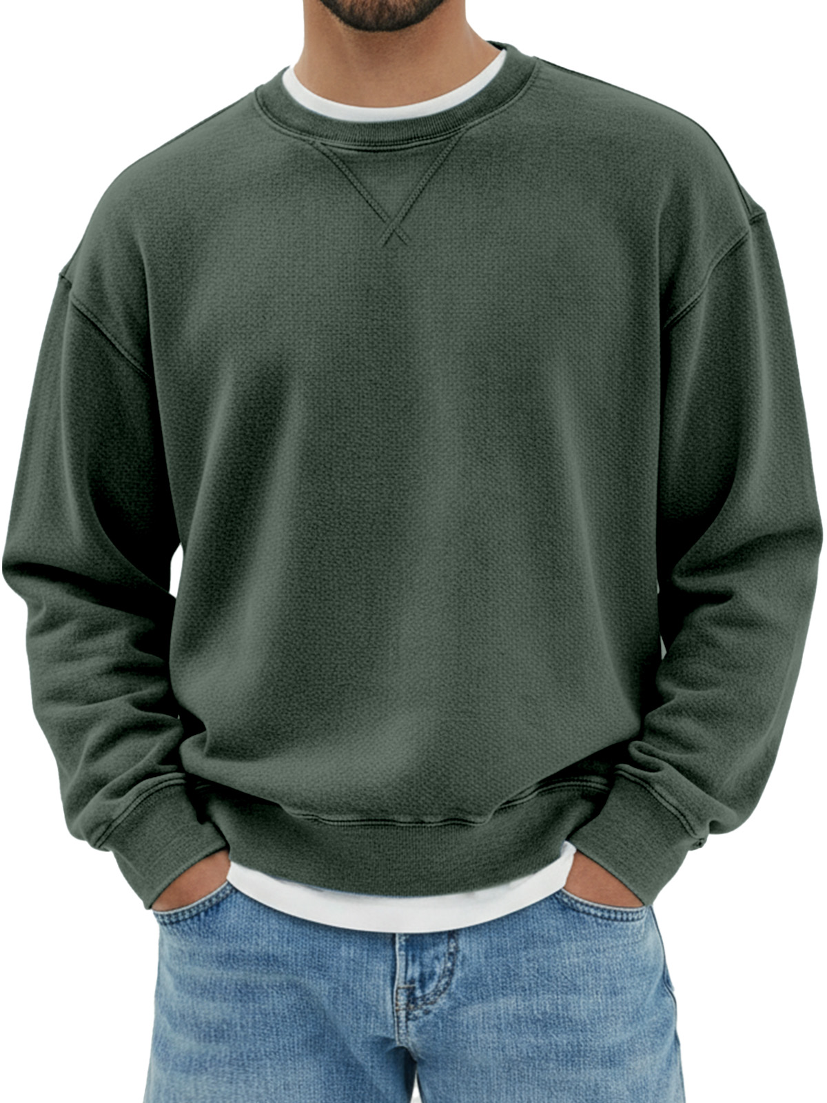 Herren Sweatshirt mit rundem Hals, langen Ärmeln und Design in umgekehrtem Dreieck aus reinem Baumwollmaterial-ZierMode