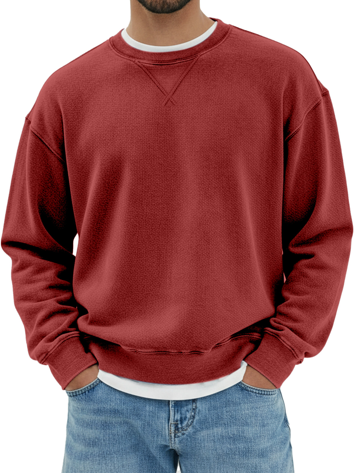 Herren Sweatshirt mit rundem Hals, langen Ärmeln und Design in umgekehrtem Dreieck aus reinem Baumwollmaterial-ZierMode