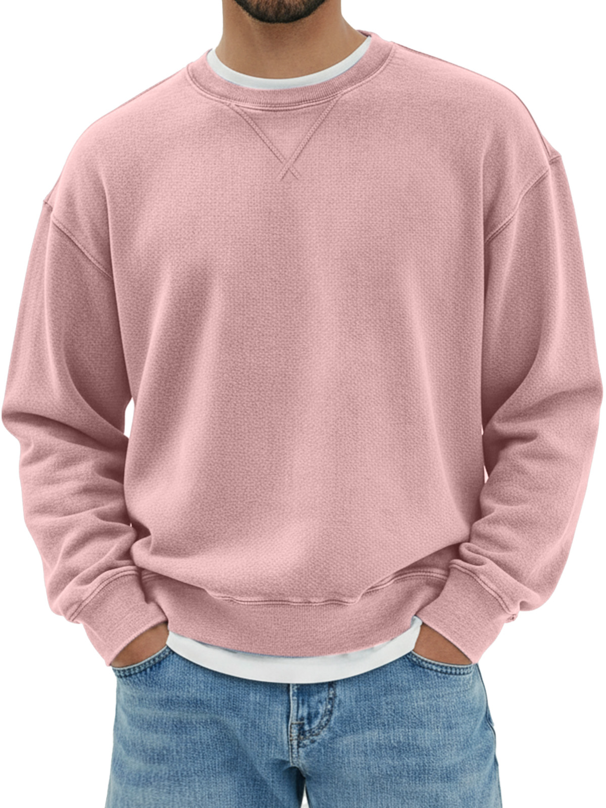 Herren Sweatshirt mit rundem Hals, langen Ärmeln und Design in umgekehrtem Dreieck aus reinem Baumwollmaterial-ZierMode