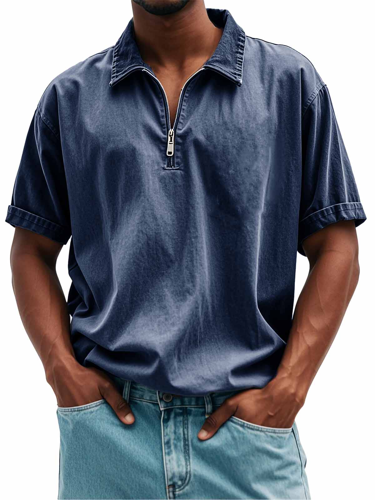 Herrenmode Retro Freizeit Stehkragen Kurzarm Polohemd-deurabatt