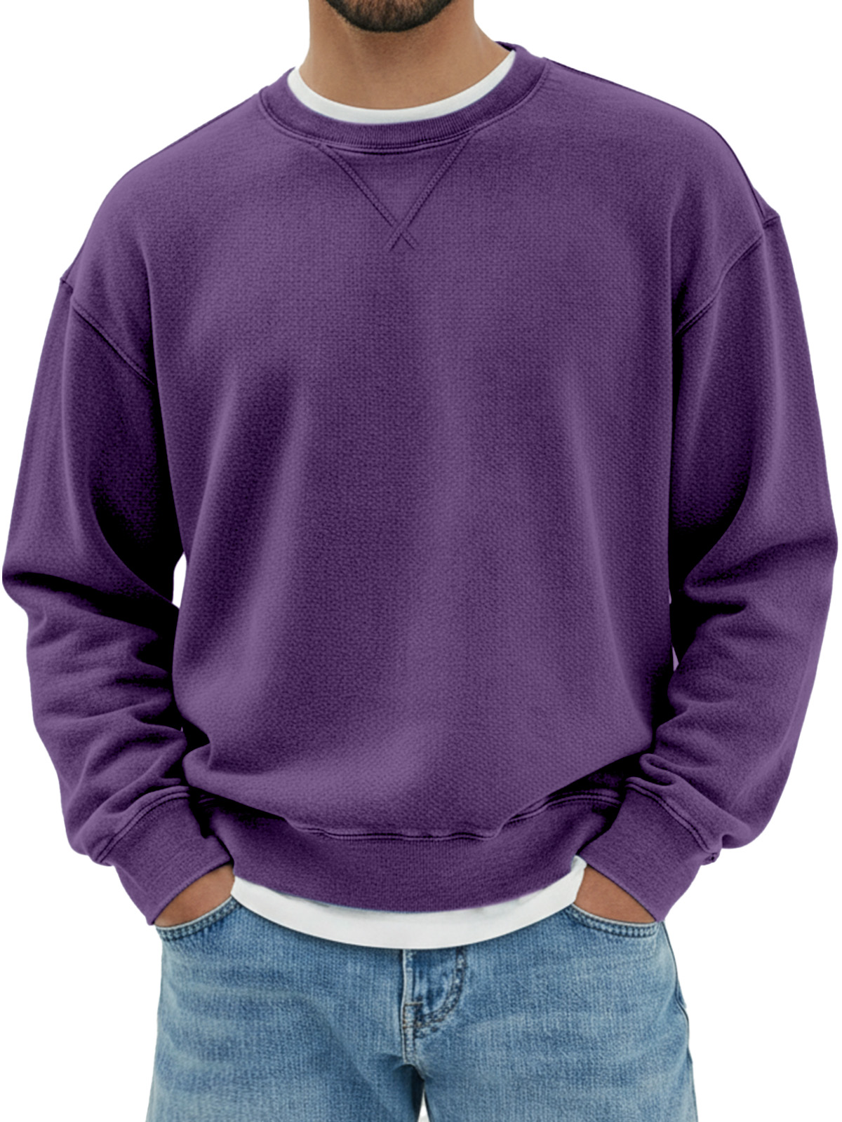 Herren Sweatshirt mit rundem Hals, langen Ärmeln und Design in umgekehrtem Dreieck aus reinem Baumwollmaterial-ZierMode