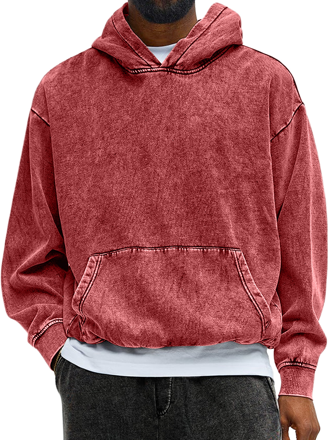 Herren Vintage gewaschenes Baumwoll-Hoodie mit langen Ärmeln-deurabatt