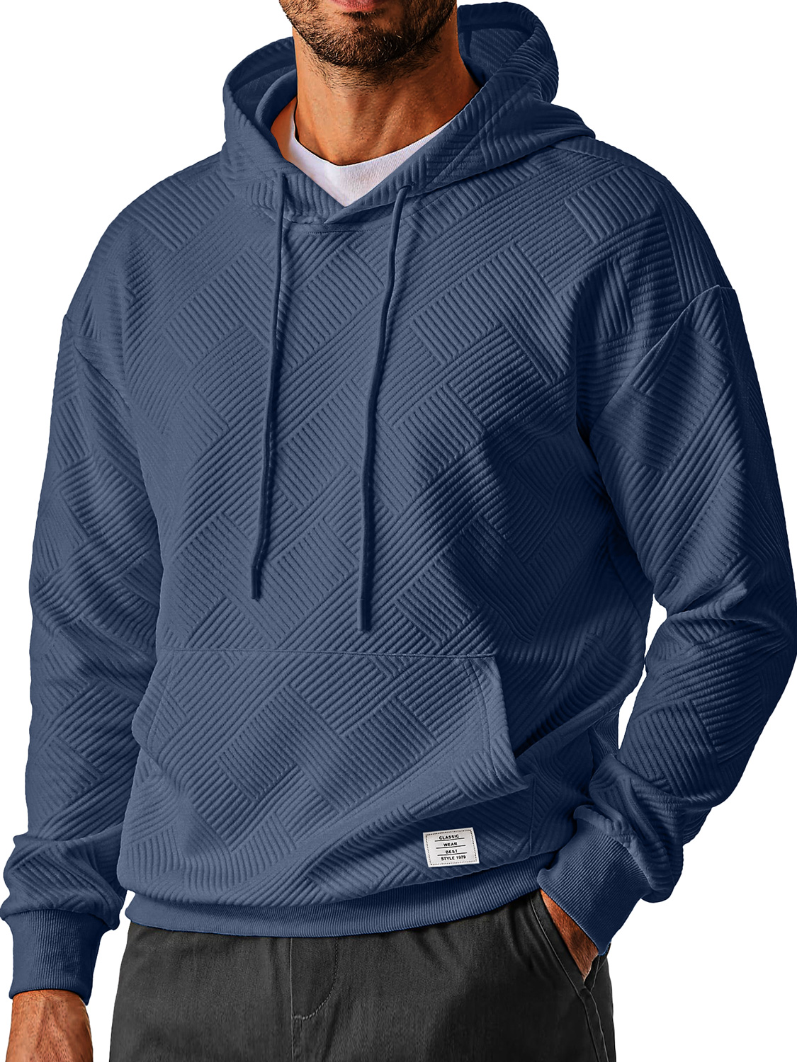 Herren Alltags Einfach Texturiertes Besticktes Logo Kapuzenpullover mit langen Ärmeln-deurabatt