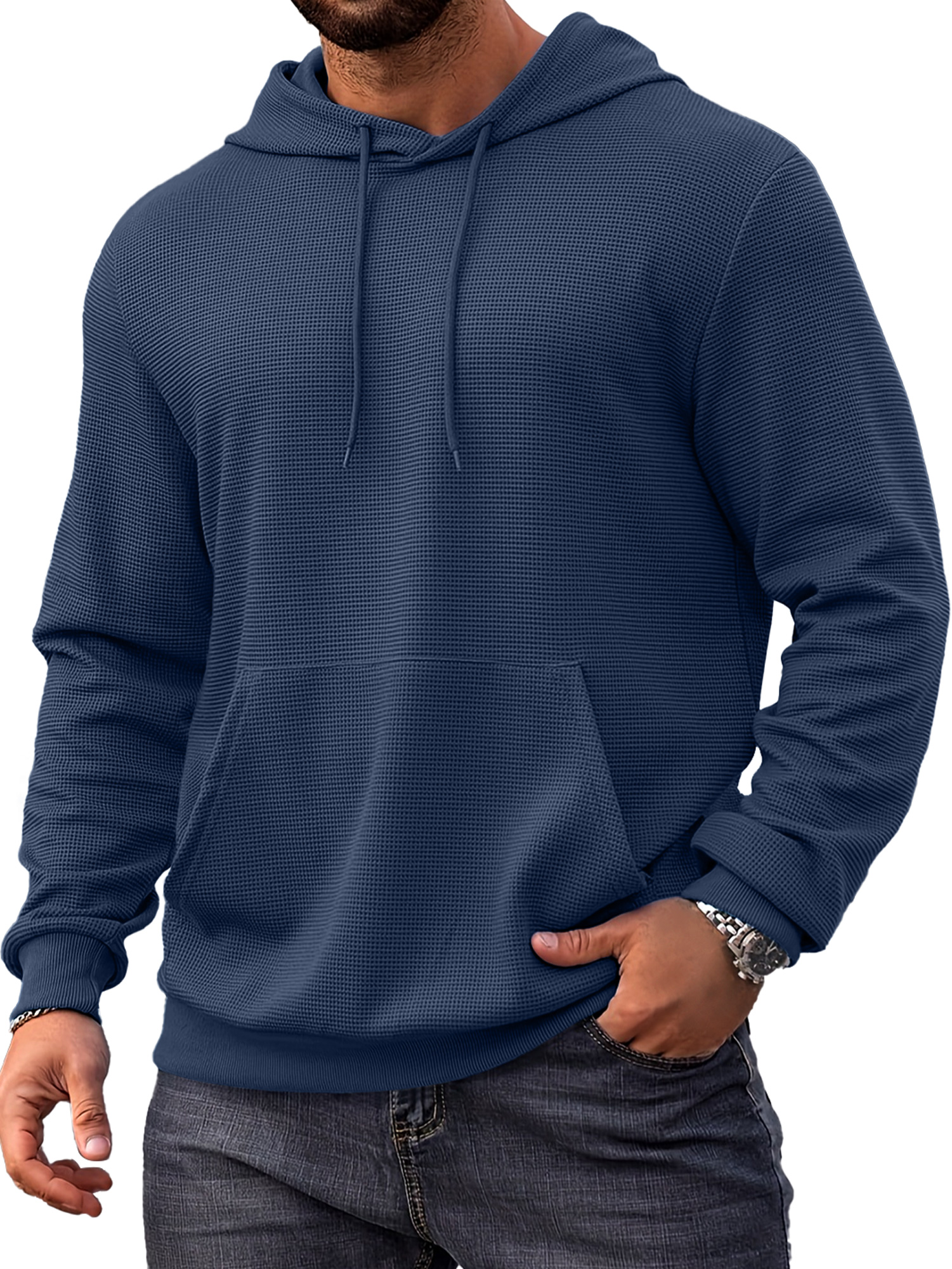 Herren Alltags Einfach Waffel Bequem Langarm Kapuzenpullover-deurabatt