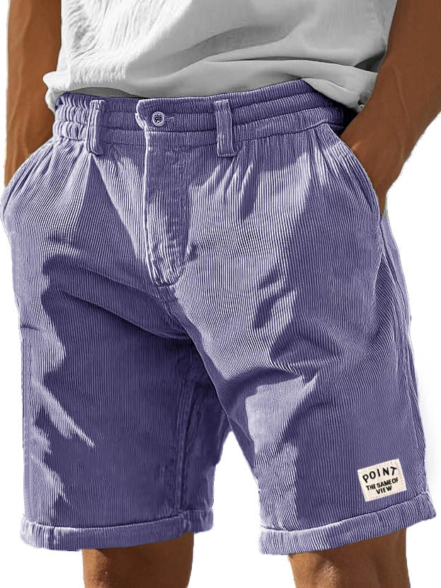 Herrenmode Freizeit Corduroy Logo bestickte Taschen Schnürshorts-ZierMode