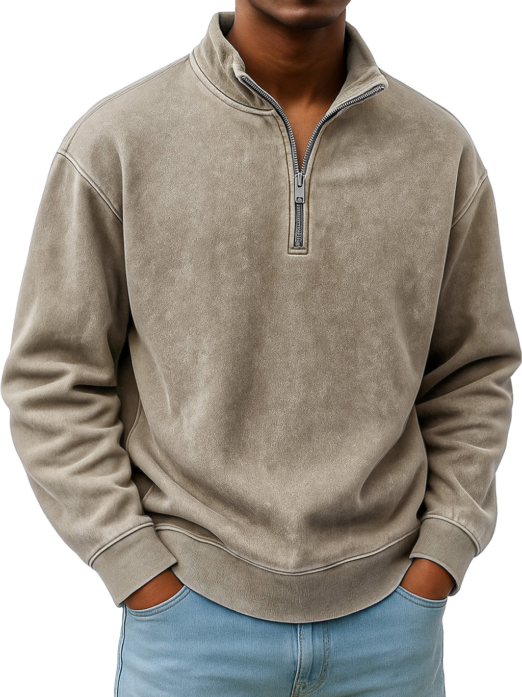 Herren Retro Alltags Stehkragen Reißverschluss Freizeit Sweatshirt-deurabatt