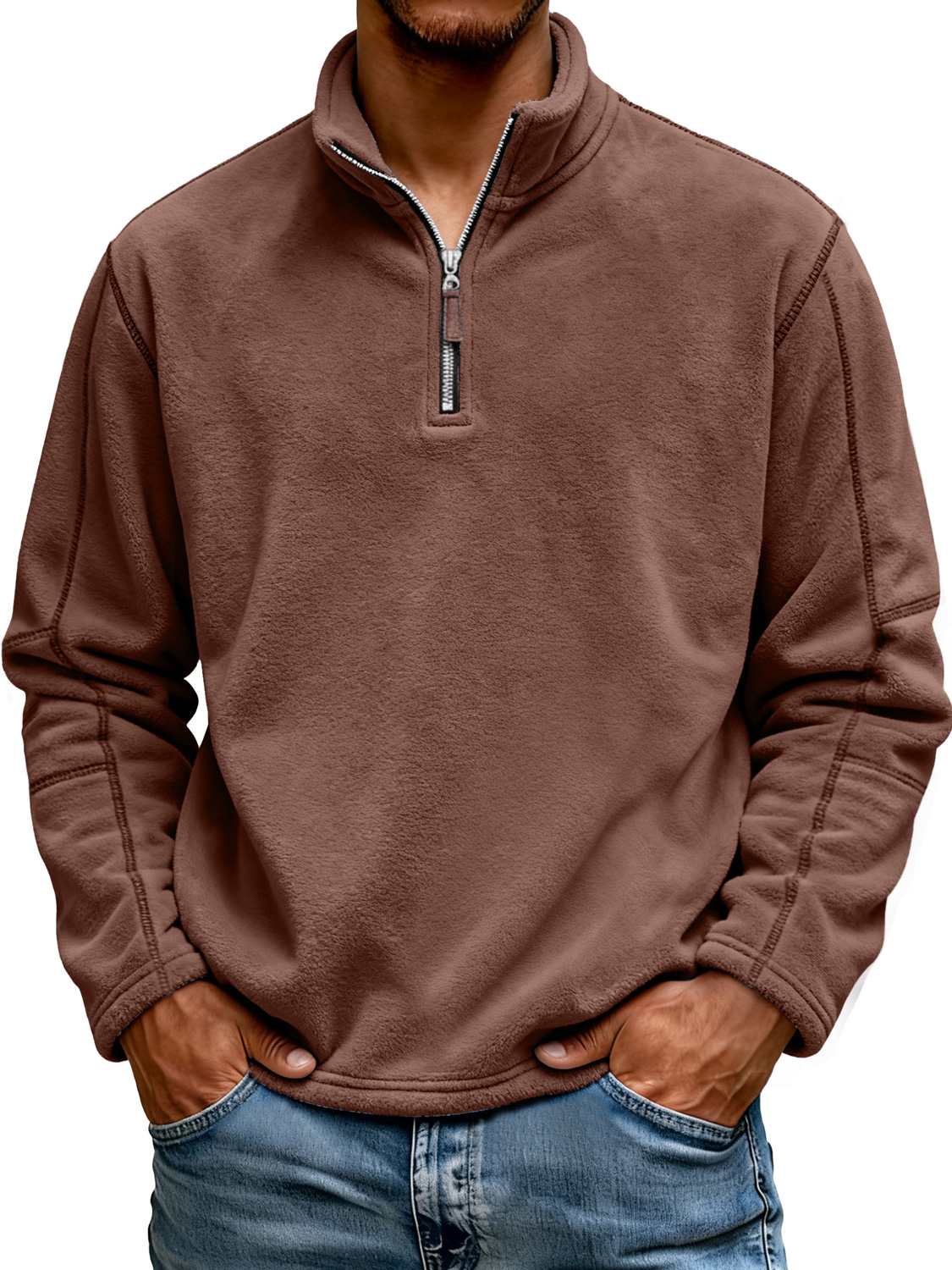 Herrenmode Polar Fleece Stehkragen Reißverschluss Freizeit Sweatshirt-deurabatt