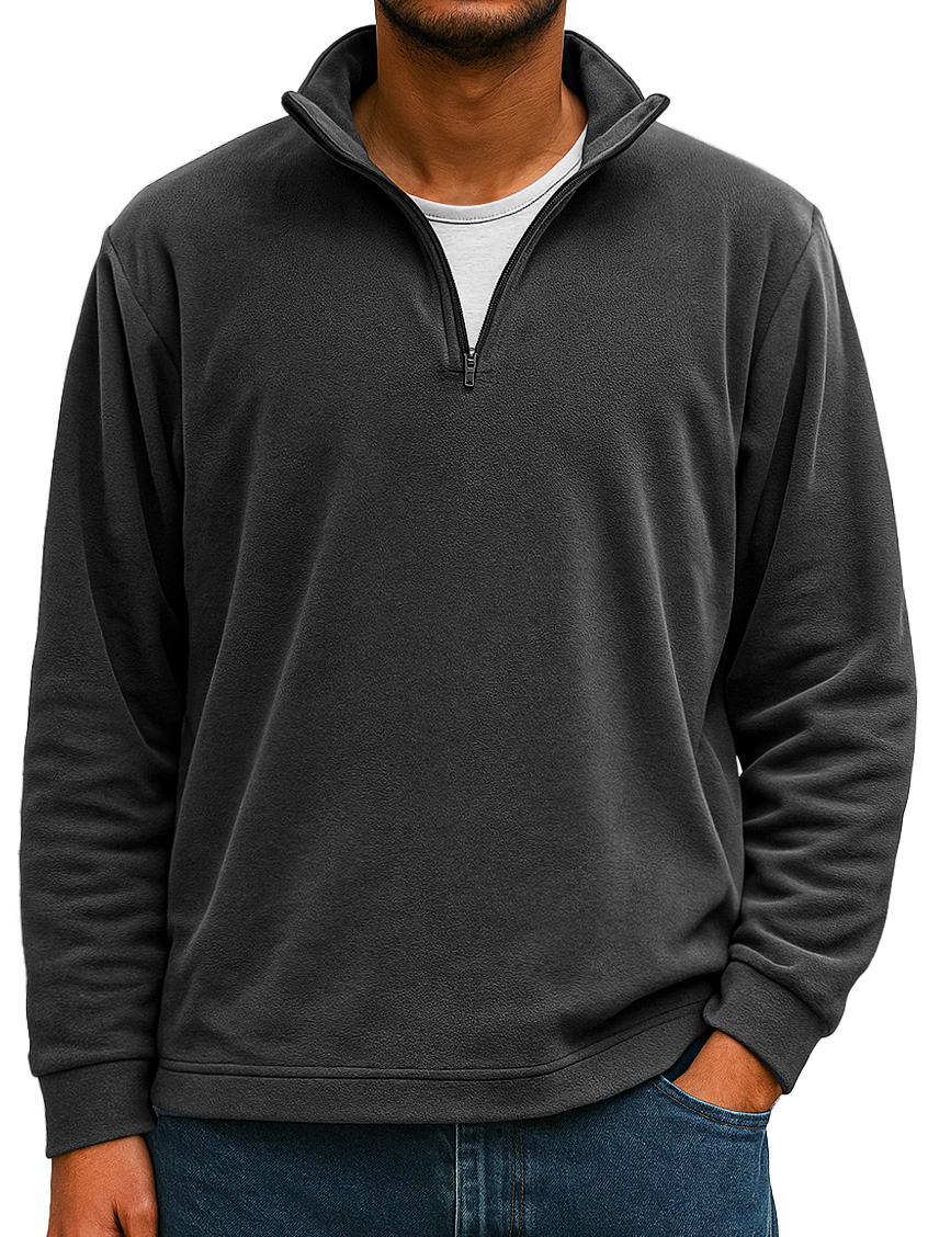 Herren Einfaches Lässiges Rippkragen Reißverschluss Langarm T-Shirt-deurabatt