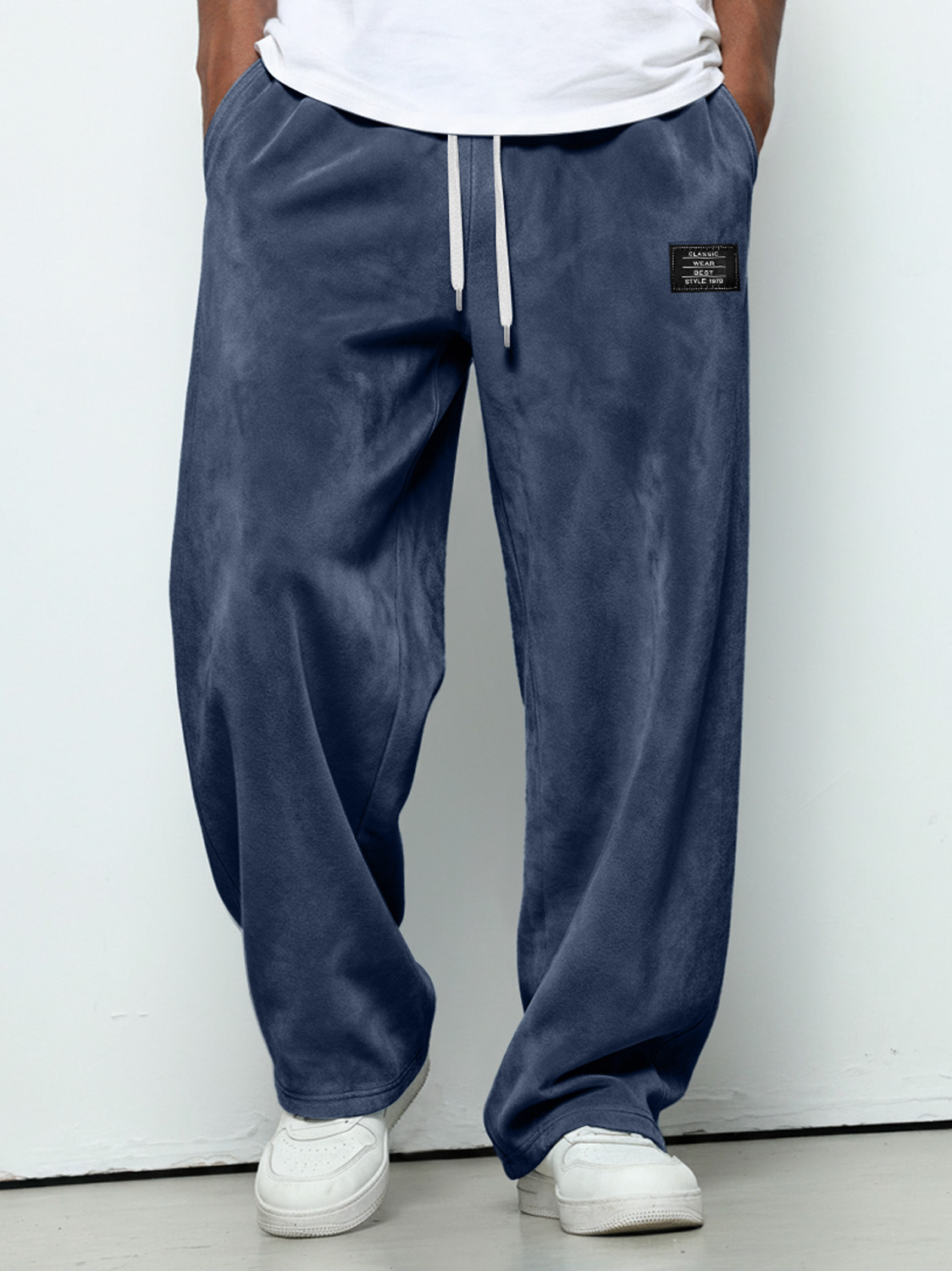 Herren einfache Wildleder bestickte Logo lockere einfarbige Hose-deurabatt