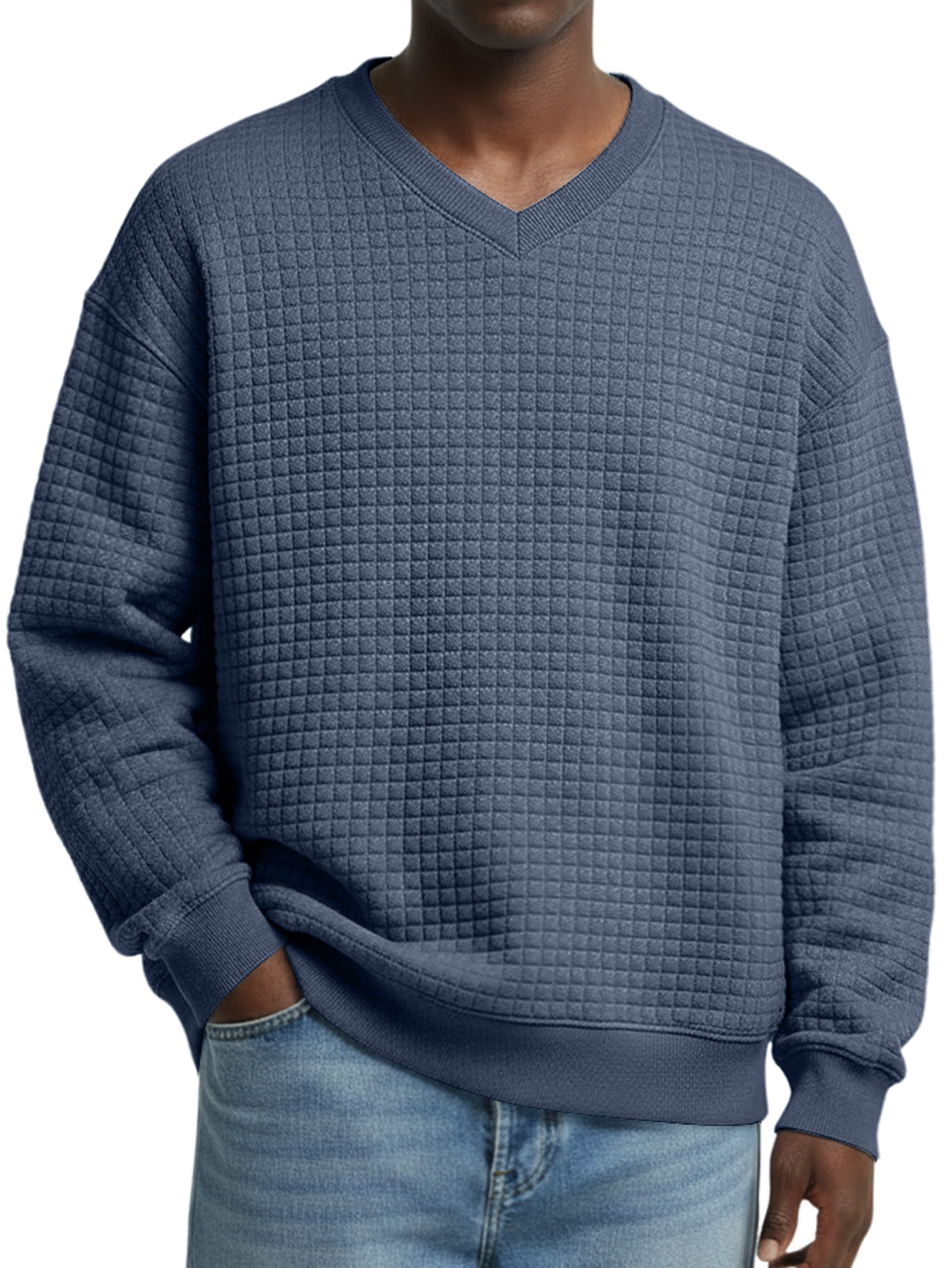 Herren V-Ausschnitt Kleine Karomuster Einfache Freizeit Sweatshirt-deurabatt