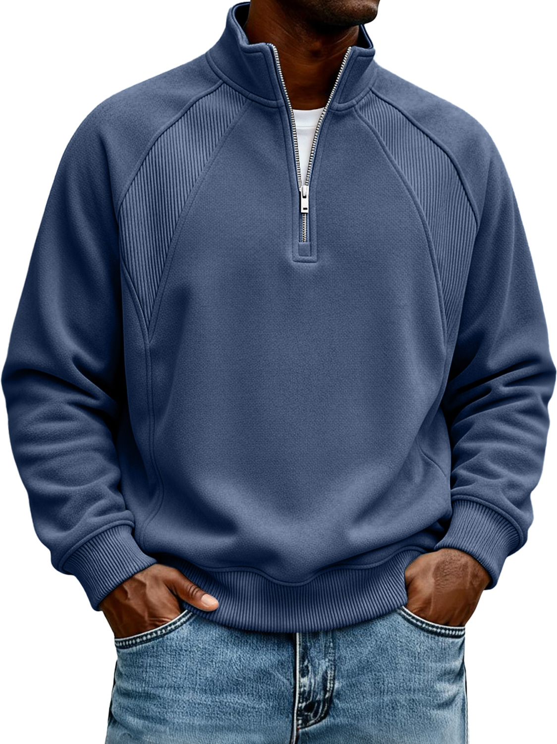 Herren-Sweatshirt mit Stehkragen und Reißverschluss, Raglanärmel-deurabatt