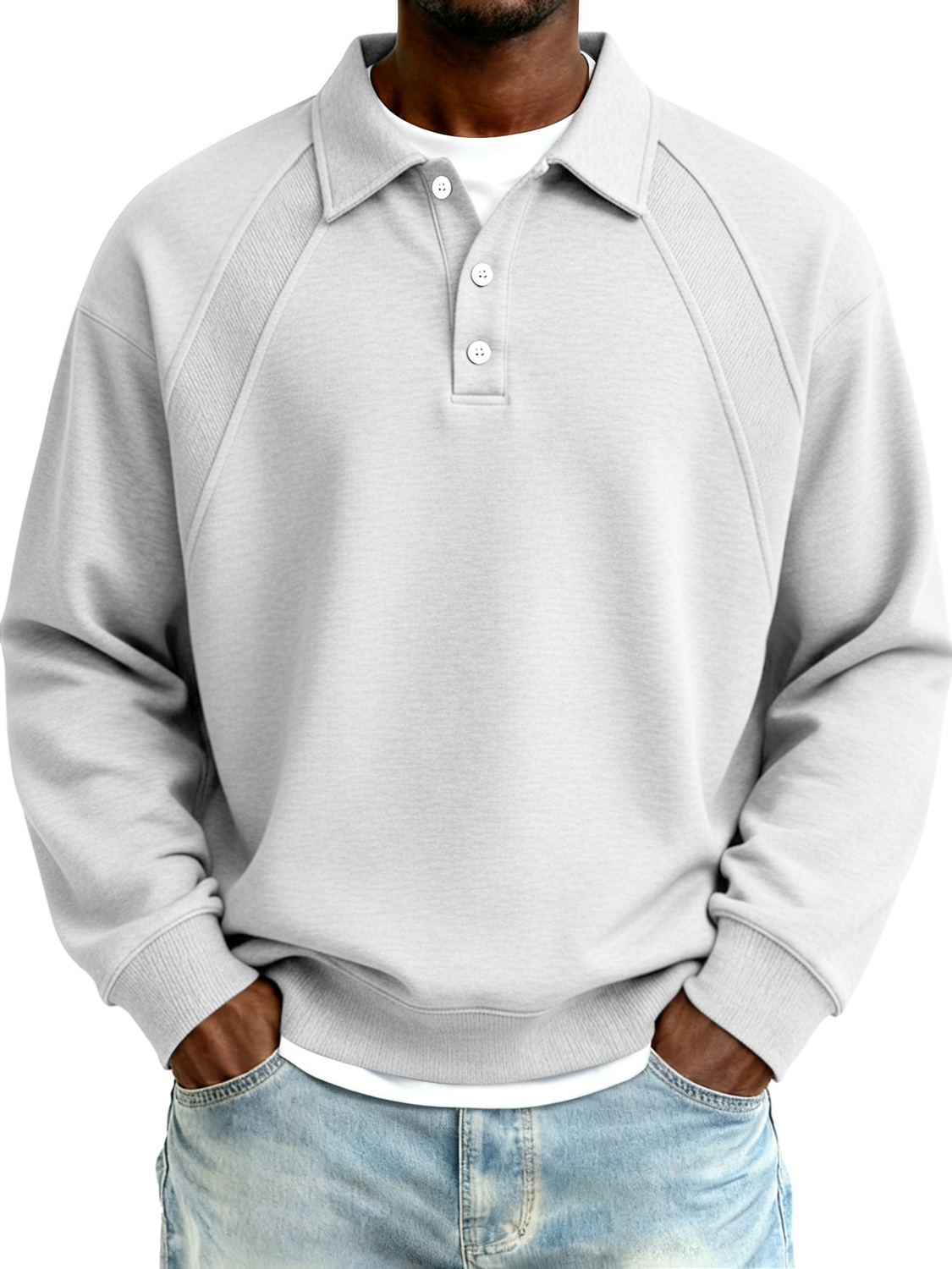 Herren Raglan-Ärmel Patchwork Freizeit Polo Sweatshirt-deurabatt