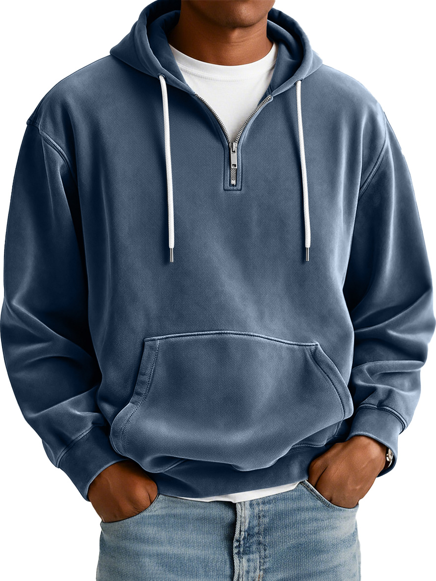 Herren Einfaches Wildleder Freizeit Reißverschluss Kapuzenpullover-deurabatt