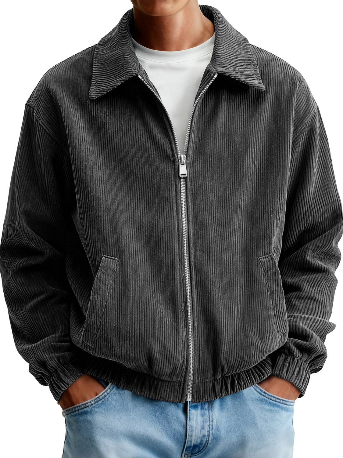 Herren Cordjacke mit Reverskragen und Reißverschluss-deurabatt
