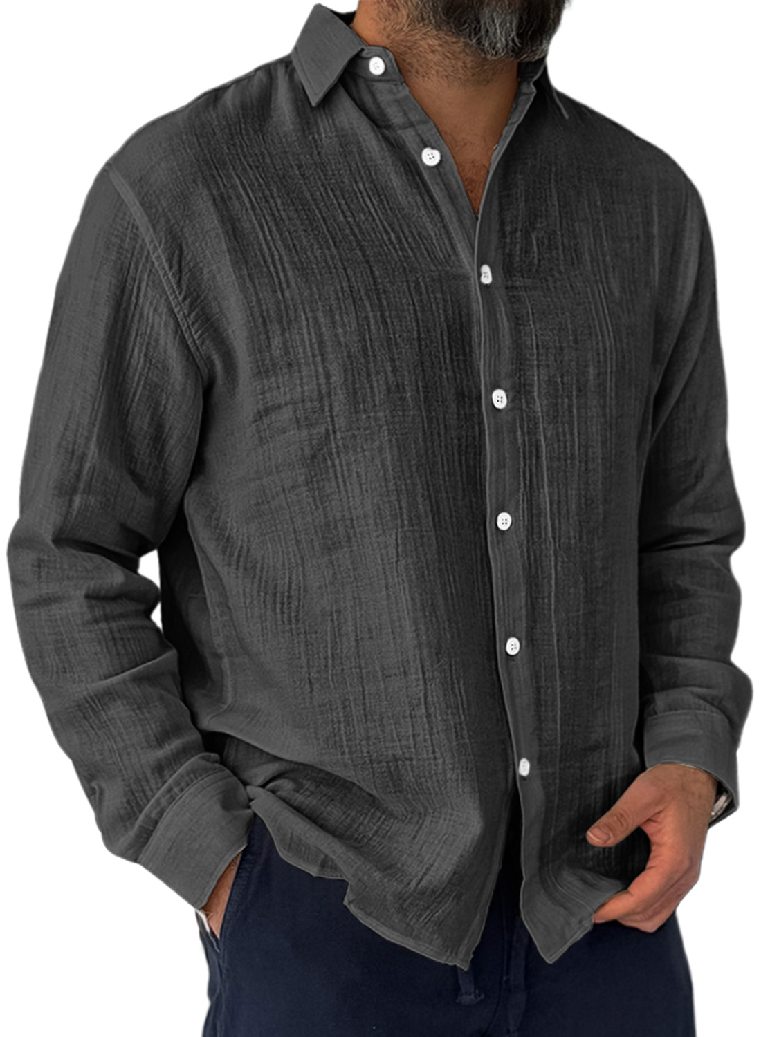 Herren Alltags Falten Freizeit Bequeme Langarmshirt-deurabatt