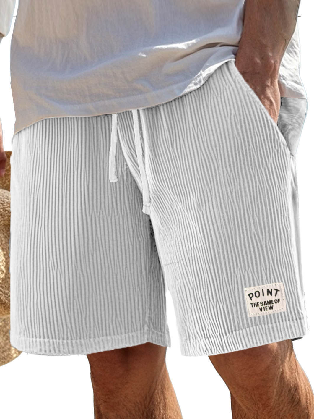 Herrenmode Freizeit Shorts aus geripptem Stoff mit Taschen und gesticktem Logo-ZierMode