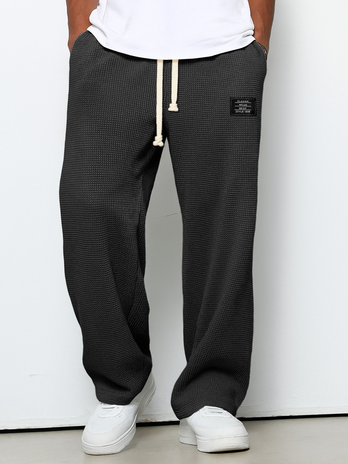 Herren Freizeit Waffel Besticktes Logo Einfache Einfarbige Hose-deurabatt