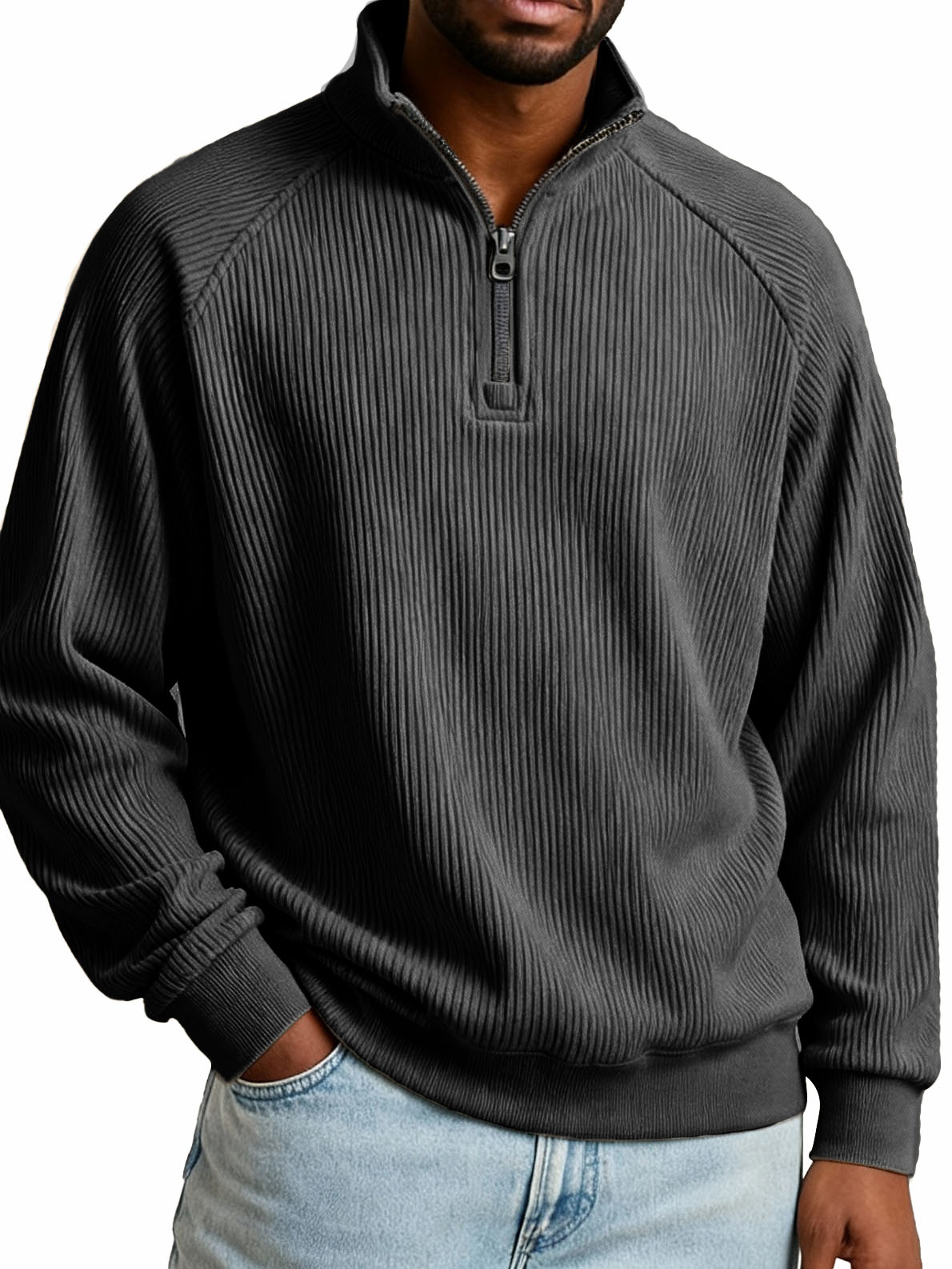 Herrenmode Freizeit Raglanärmel Stehkragen Langarm Sweatshirt-deurabatt