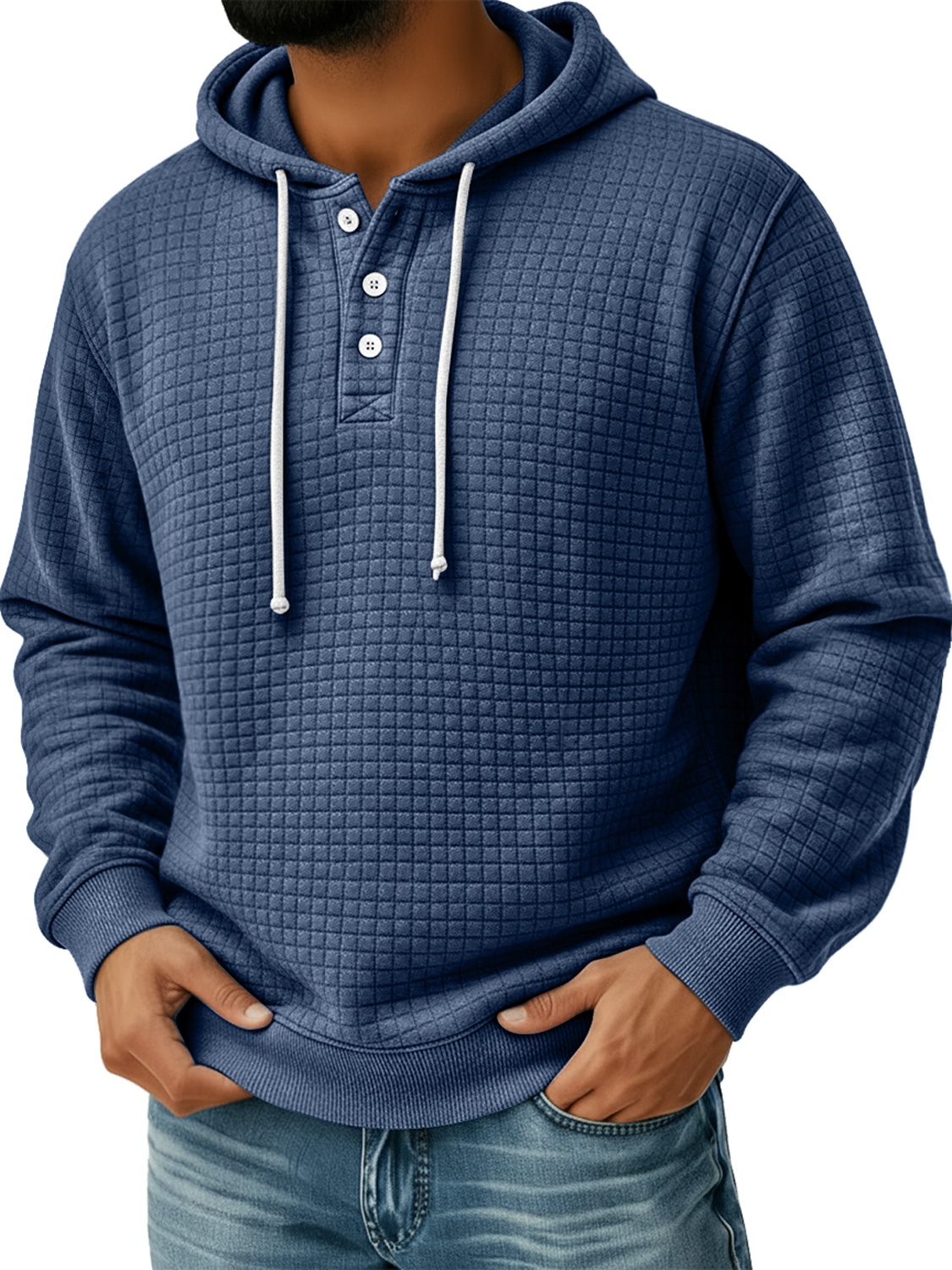 Herren Kleine Karierte Knopf Kapuzen Freizeit Lockere Sweatshirt-deurabatt
