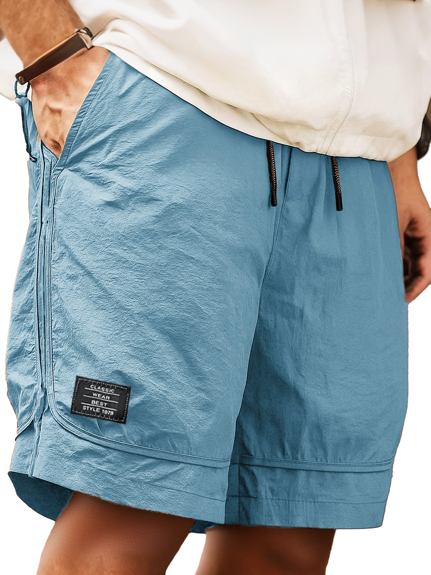 Herren Retro Outdoor Arbeitskleidung Sport schnell trocknend gesticktes Logo elastischer Bund mit Kordelzug Taschen Shorts-ZierMode