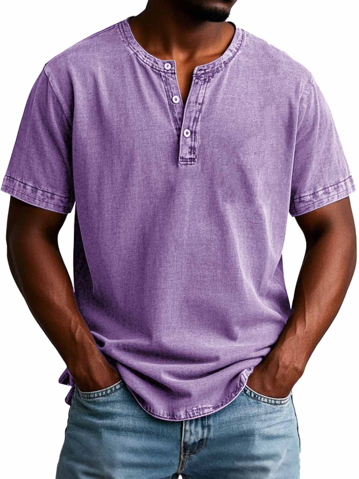 Herrenmode Vintage Verwaschenes Kurzarm-Henley-Shirt-deurabatt