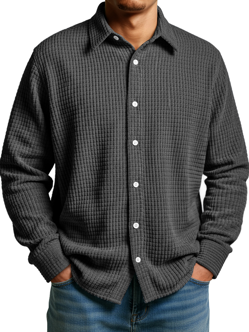Herren Einfaches Maiskaromuster Lässiges Revers Button-Down Langarmhemd-deurabatt