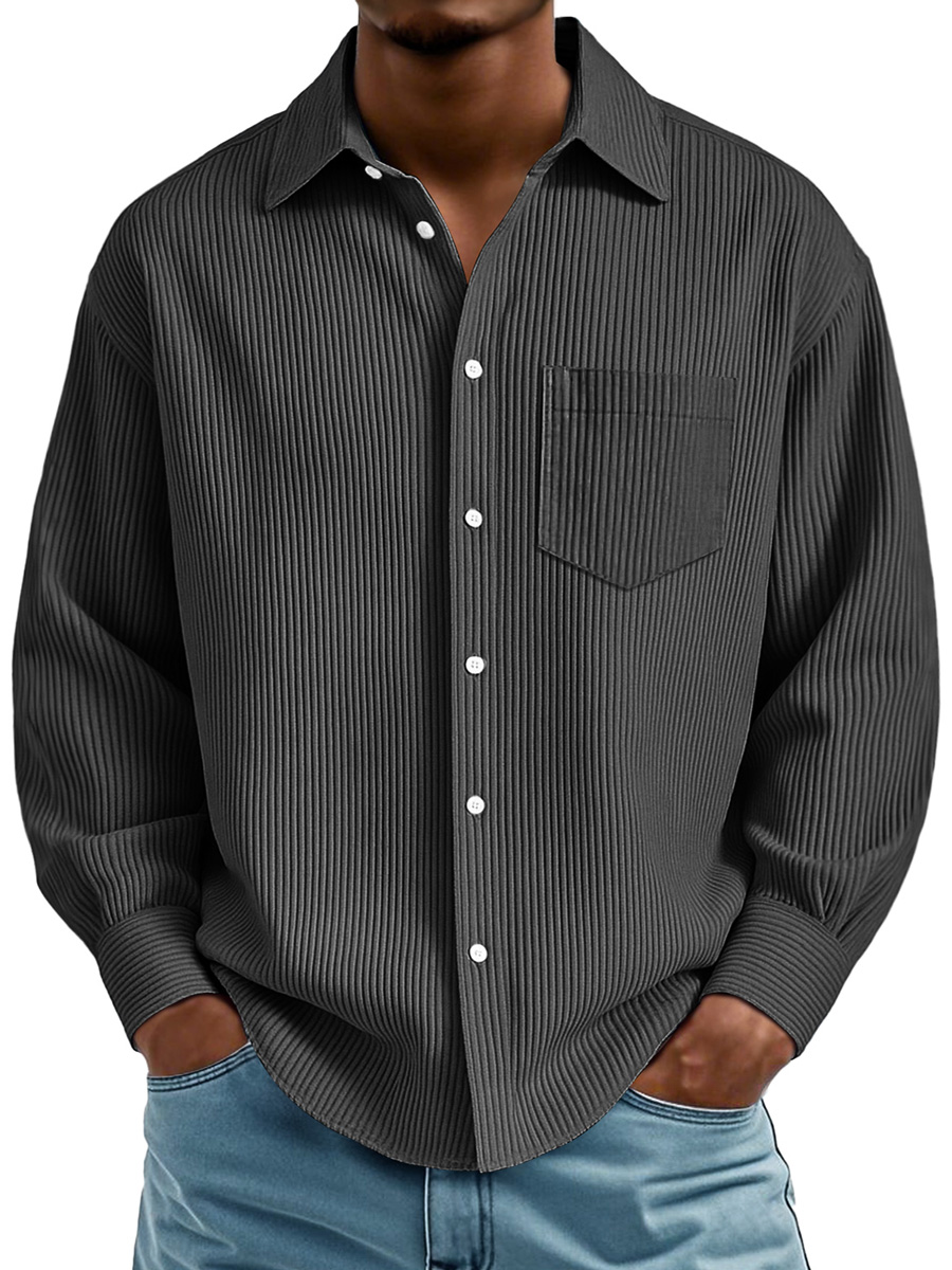 Herren Daily Rippstruktur Freizeit Tasche Bequem Langarmshirt-deurabatt