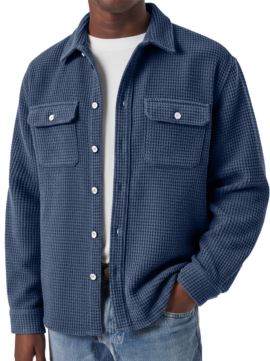 Herren Retro Waffel Doppel Taschen Lässige Lockere Langarmshirt-deurabatt