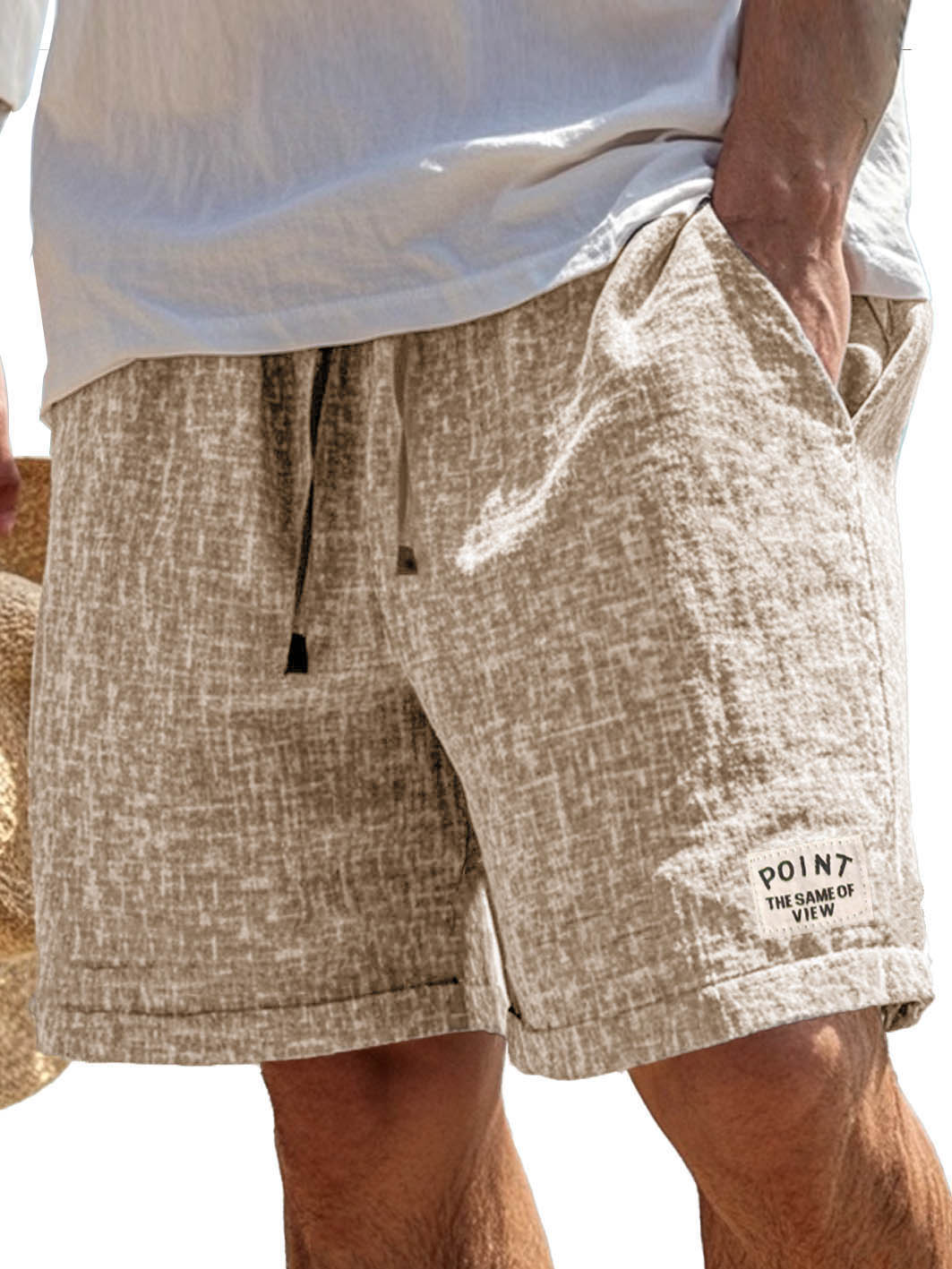 Herrenmode Freizeit Shorts aus Hanfstoff mit besticktem Logo auf der Tasche-ZierMode