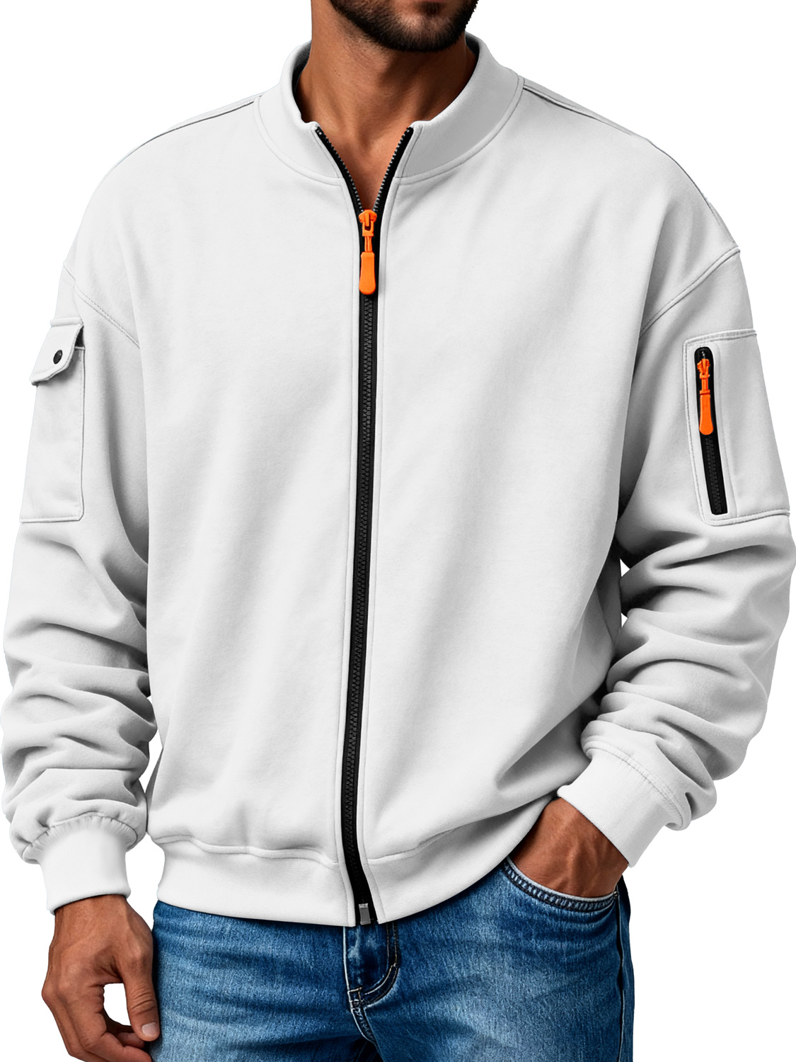 Herren Mehrfachtaschen Stehkragen Reißverschluss Freizeitjacke-deurabatt