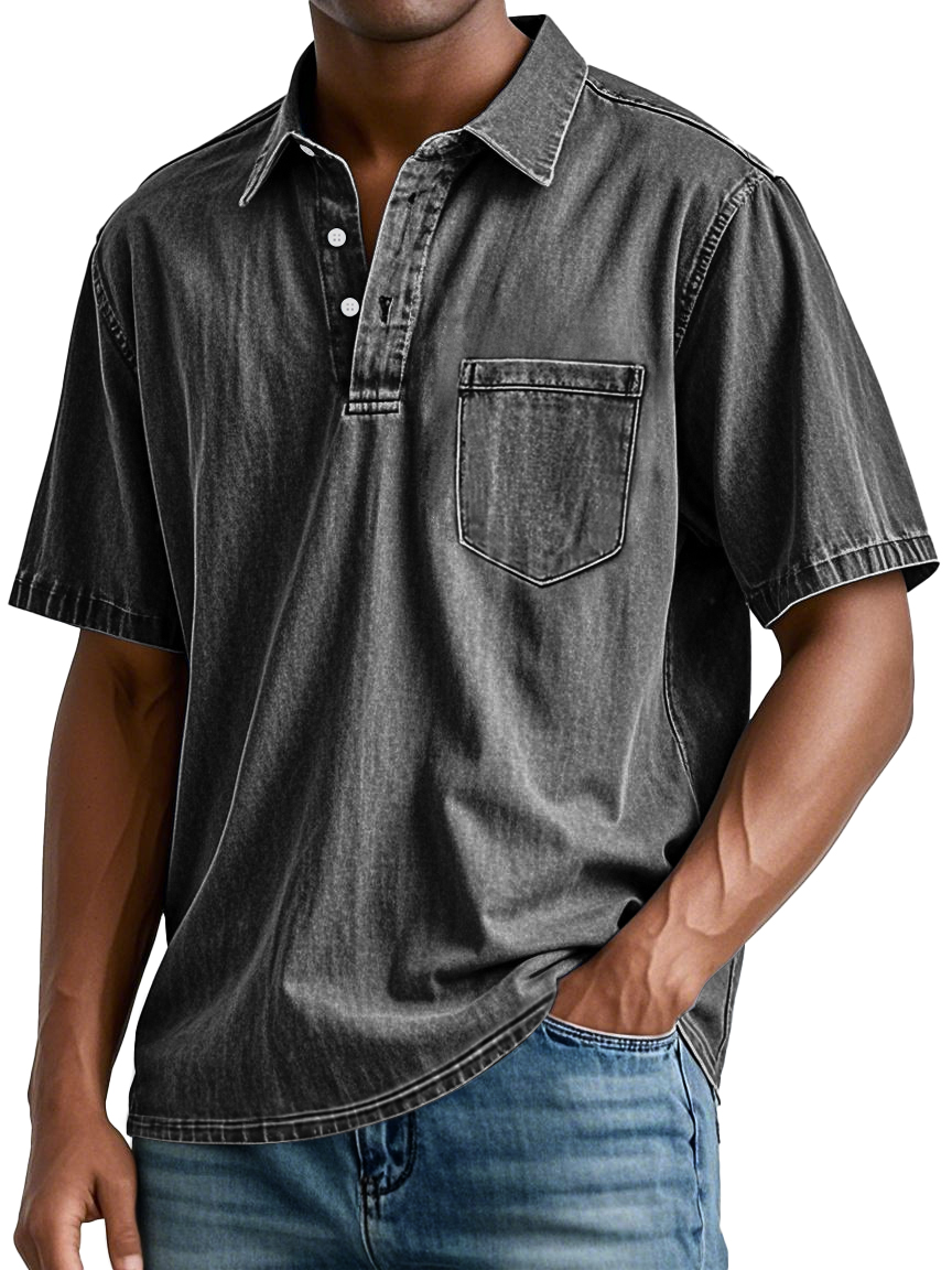 Herren Retro Revers Tasche Freizeitmode Kurzarm POLO Hemd-deurabatt