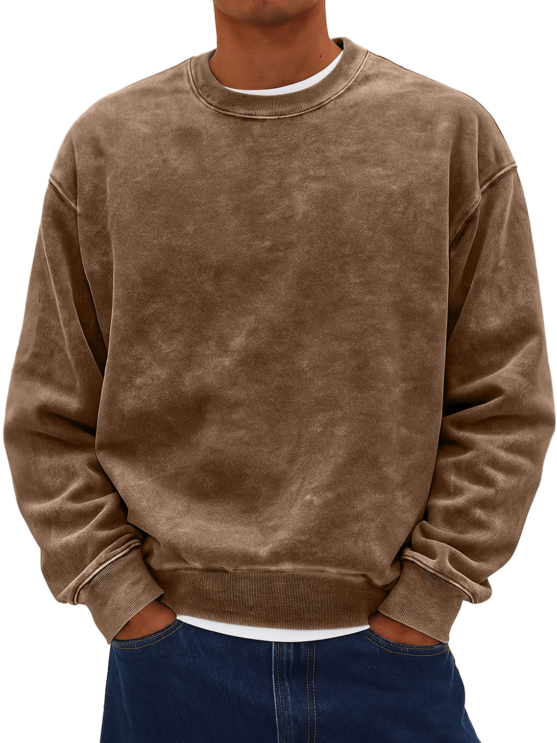 Herren Retro Daily Rundhals Baumwolle gewaschen abgenutzter Sweatshirt-deurabatt