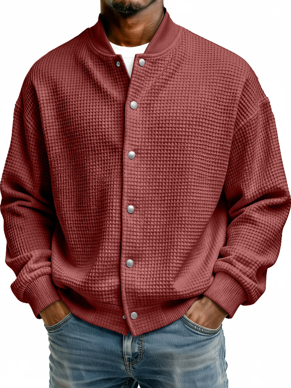 Schlichte Herren-Freizeitjacke mit Stehkragen und Waffelmuster-deurabatt