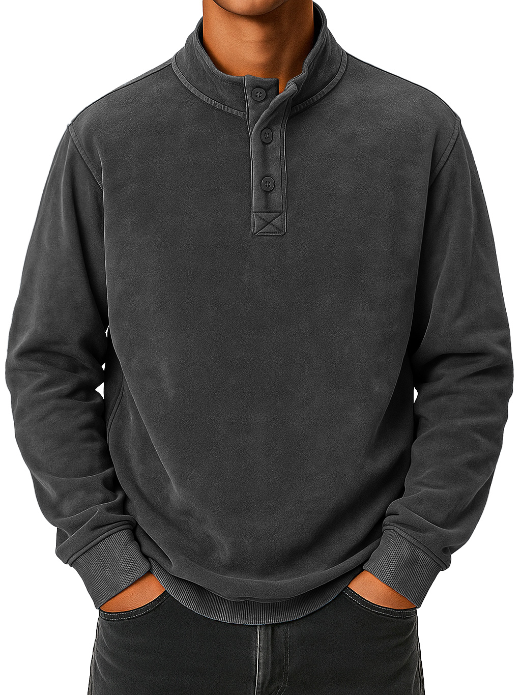 Herren Vintage abgenutzter Stehkragen Knopf-down bequemer Sweatshirt-deurabatt