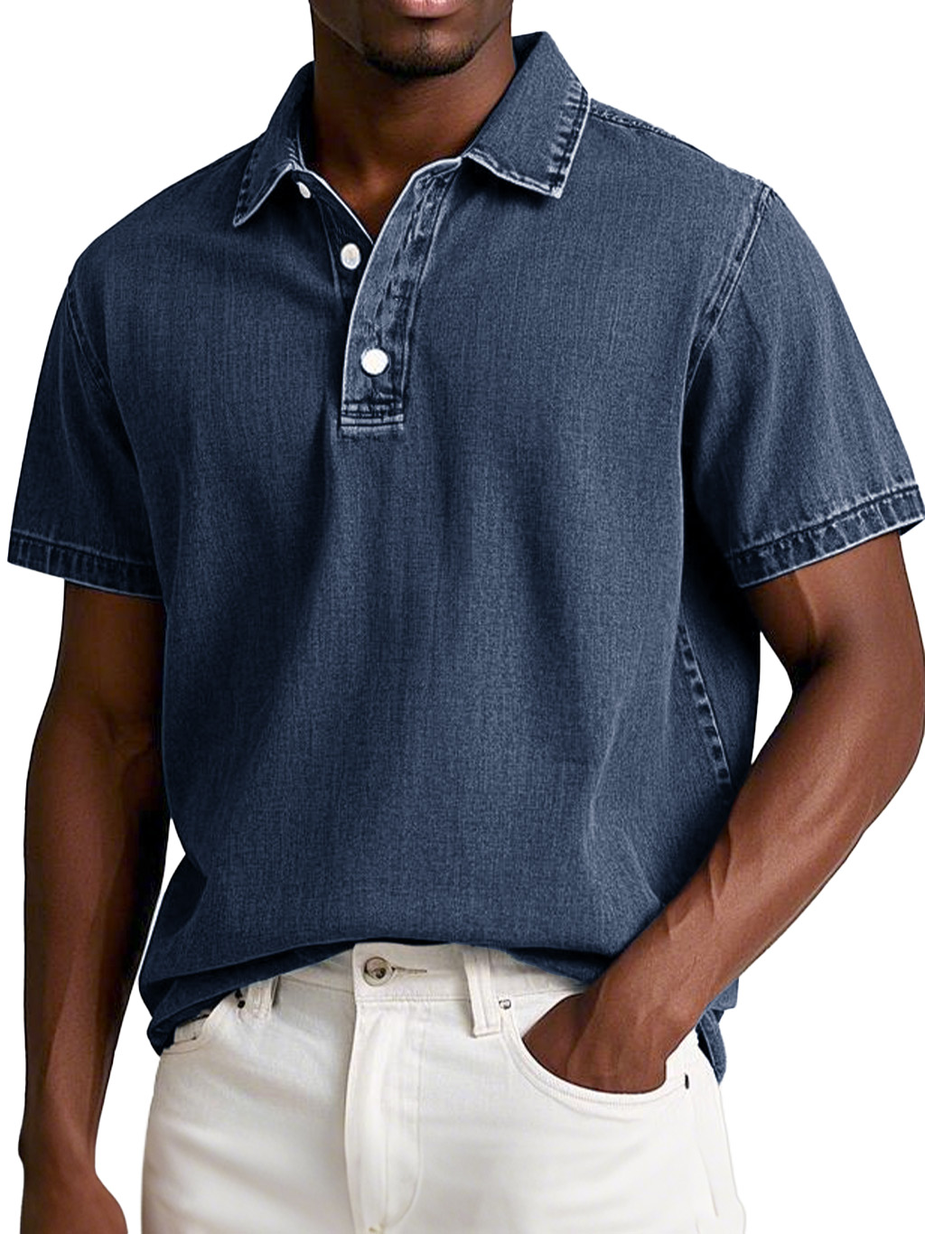 Herrenmode Retro gewaschenes, distressed Baumwolle Revers Kurzarm Polohemd-deurabatt