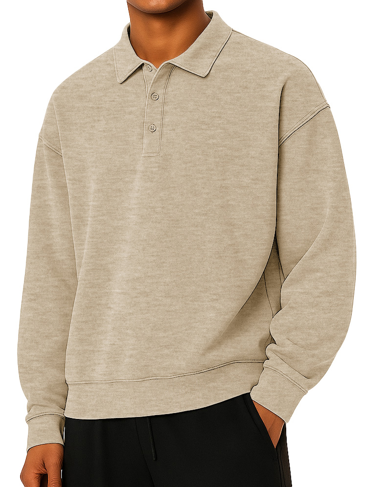 Herren Mode tägliches lässiges Revers Langarm lockeres Hoodie Polohemd-deurabatt