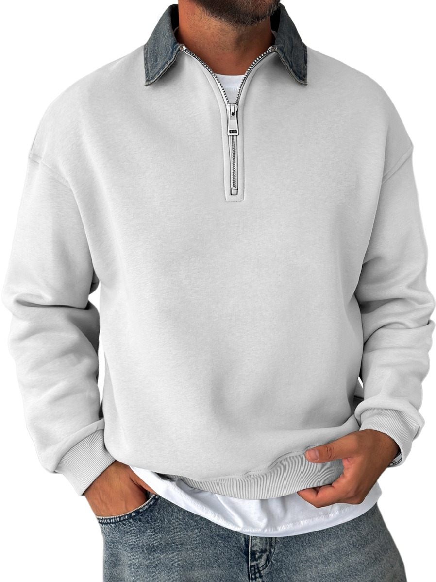 Herren Daily Stitching Revers Zipper Freizeit Sweatshirt-deurabatt