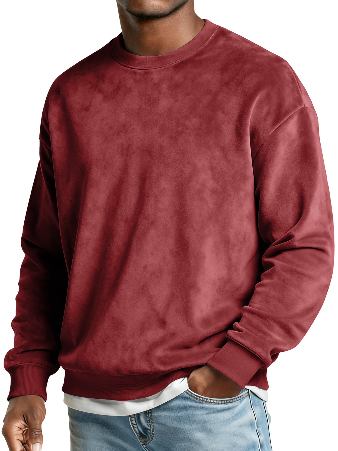 Herren Crew Neck Wildleder Freizeit Bequem Sweatshirt-deurabatt