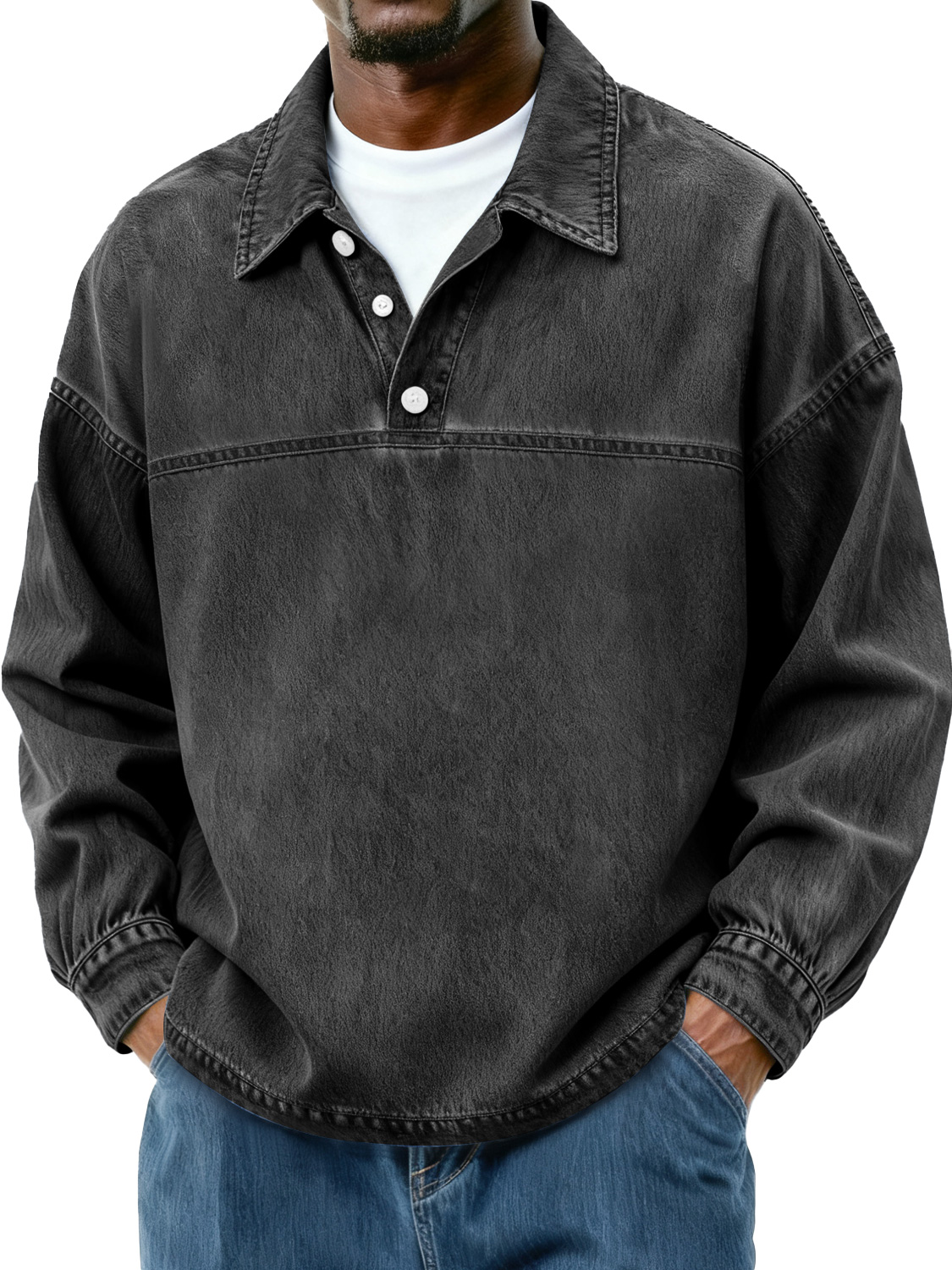 Herren Retro-Style Polohemd mit Knopfkragen-Design-deurabatt