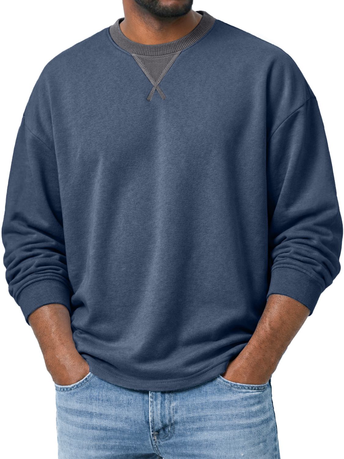 Herren Rundhals Langarm-T-Shirt mit einem Überkreuzdesign, lässig und bequem-deurabatt