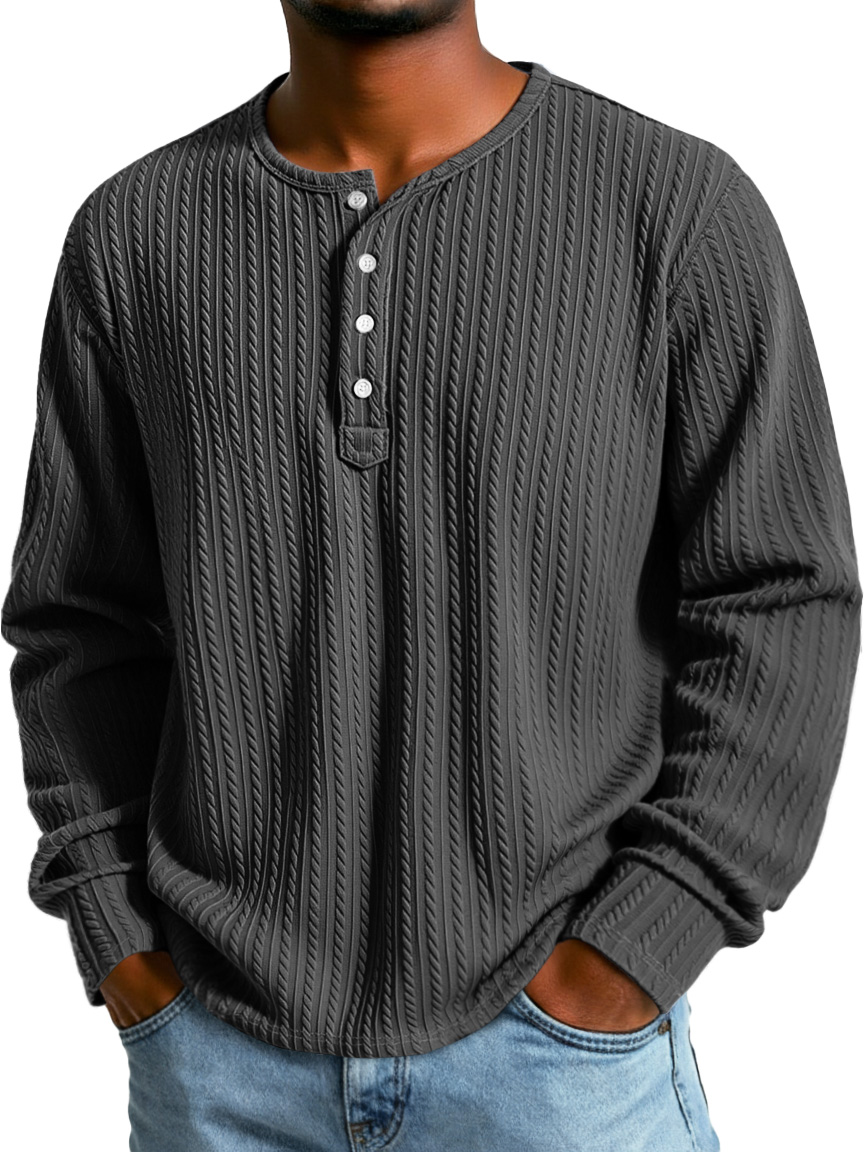 Herren Einfacher Textur Lässiges Button-Down Langarm Loose Henley Hemd-deurabatt